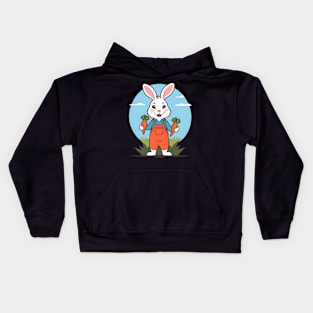 WHITE RABBIT IN THE GARDEN HARVESTING CARROTS Kids Hoodie